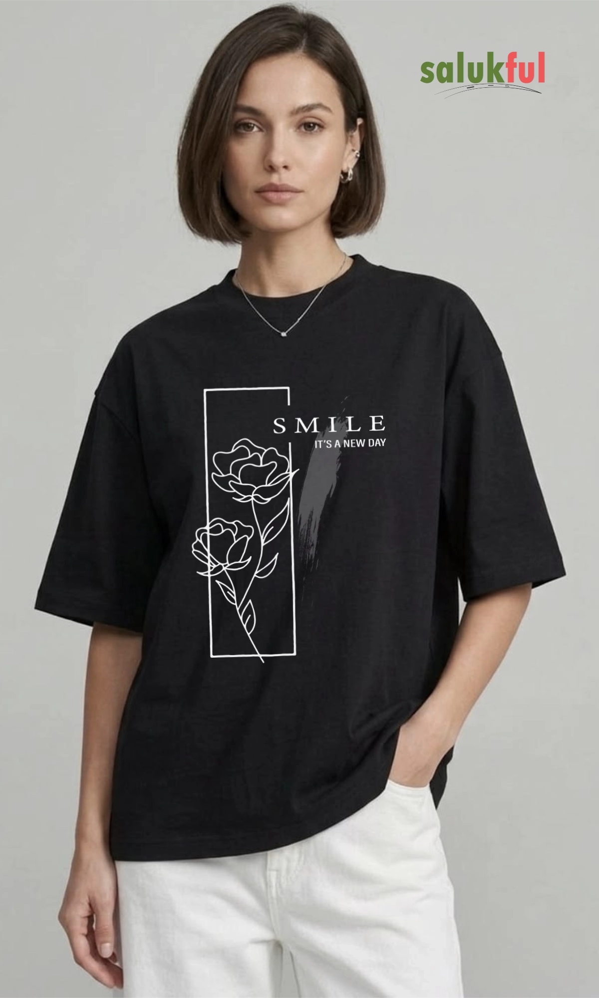 SMILE BLACK MODEL Smile, It's a New Day Women’s Graphic Oversize T-Shirt – Trendy and Comfortable Casual Wear - Image 3