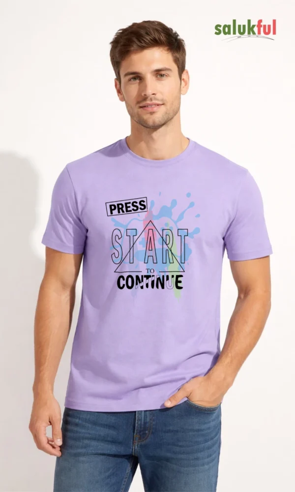 Press Start to Continue Man Graphic T-shirt - Gamer's Retro Tee | Men's Cool Video Game Graphic T-shirt | Casual Gaming Apparel Salukful