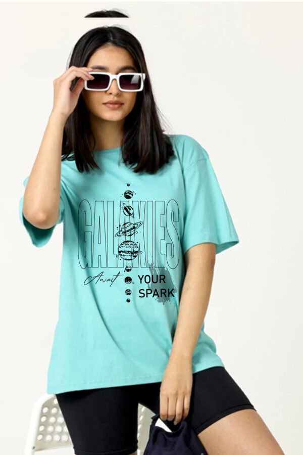 Galaxies Await Your Spark Graphic Oversized T-Shirt