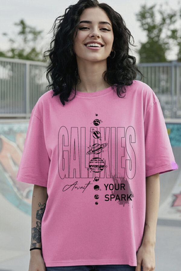 Galaxies Await Your Spark Graphic Oversized T-Shirt