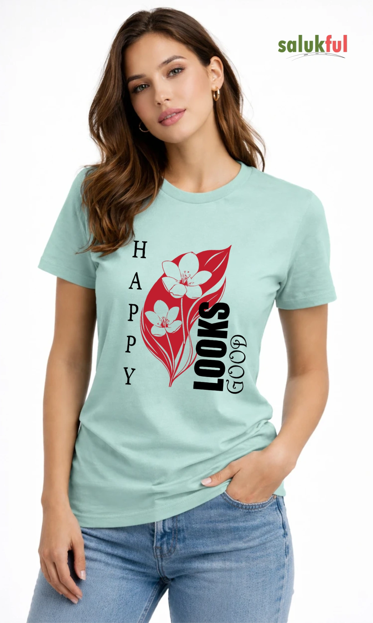 happy looks good mint1 Happy Looks Good Women Graphic Printed T-shirt | Stylish Cotton Casual T-shirt by Salukful
