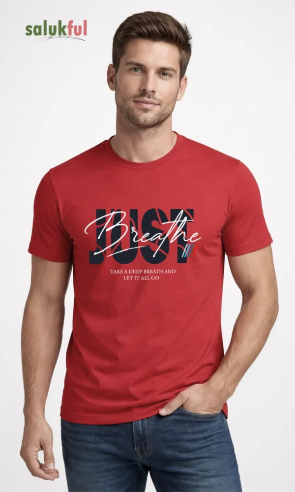 Just Breathe Men's Graphic Printed Classic T-Shirt | Premium Cotton Round Neck Motivational Casual T-Shirt for Men by Salukful