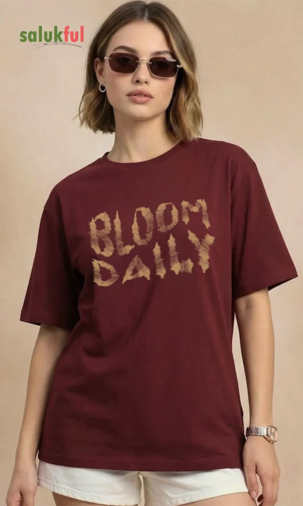 Home Bloom Daily Women's Oversized Graphic Printed T-Shirt | Premium Cotton Drop Shoulder Relaxed Fit Motivational Streetwear Tee by Salukful