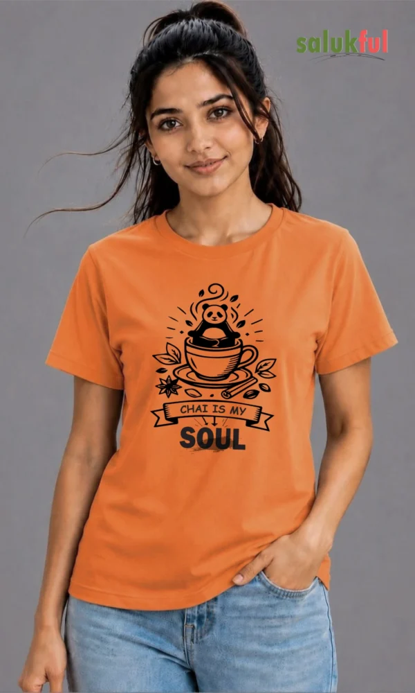 Chai Is My Soul Women's Classic Graphic Printed T-Shirt | Premium Cotton Round Neck Tea Lover Casual T-Shirt by Salukful