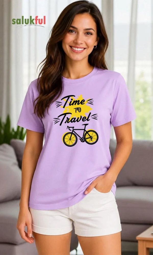 Time to Travel Women's Classic Graphic Printed T-Shirt | Premium Cotton Round Neck Travel Quote Casual Tee by Salukful